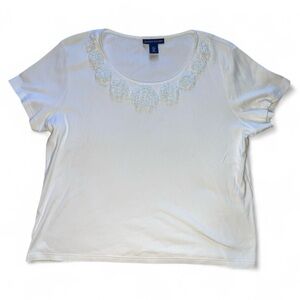 Karen Scott White Embroidered Floral Top
